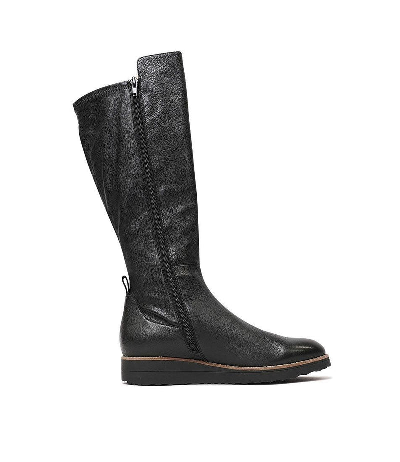 Oletta Black Leather Knee High Boots - Shouz
