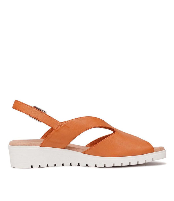 Megan Bright Orange Leather Sandals - Shouz