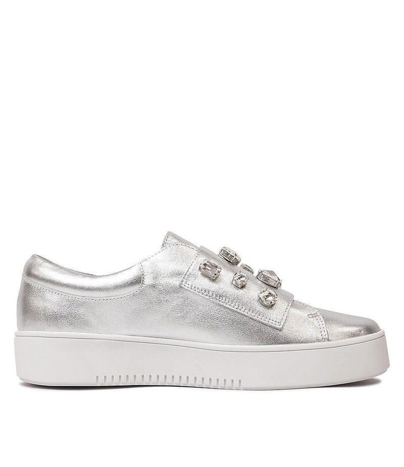 Lunit Silver / Silver Jewels Leather Sneakers - Shouz