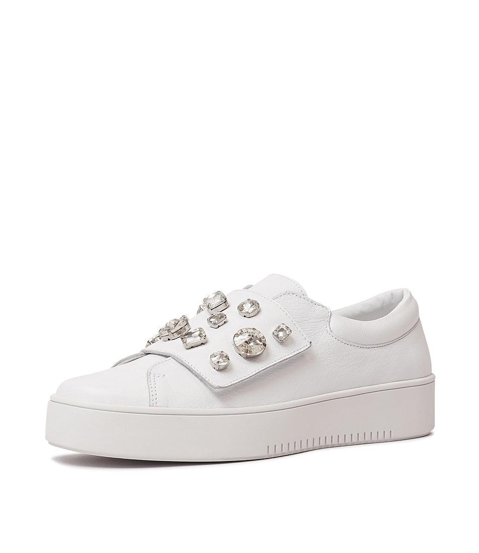 Lunit White / Silver Jewels Leather Sneakers - Shouz
