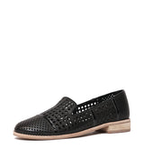 Alycia Black Leather/ Black Patent Leather Loafers - Shouz