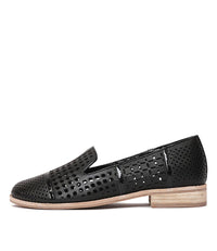 Alycia Black Leather/ Black Patent Leather Loafers - Shouz