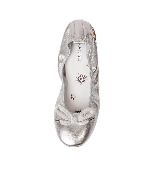 Beyond Silver Leather Ballet Flats - Shouz