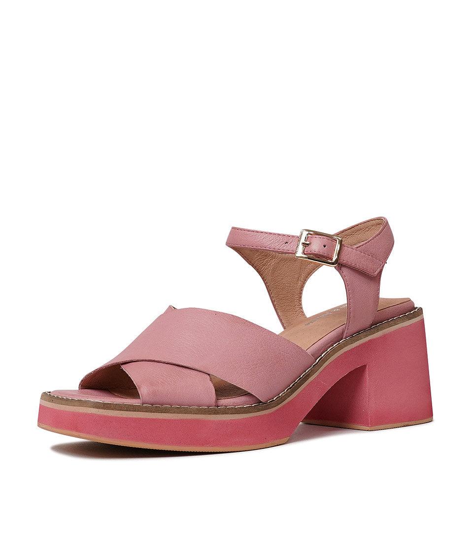 Image of the Django & Juliette Jemi Pretty Pink Leather chunky sandals for women. 