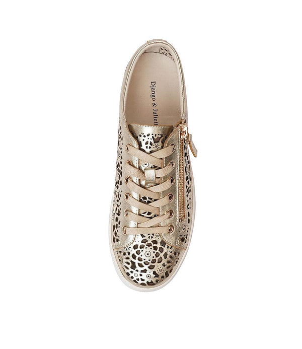 Leitha Pale Gold Leather Sneakers - Shouz