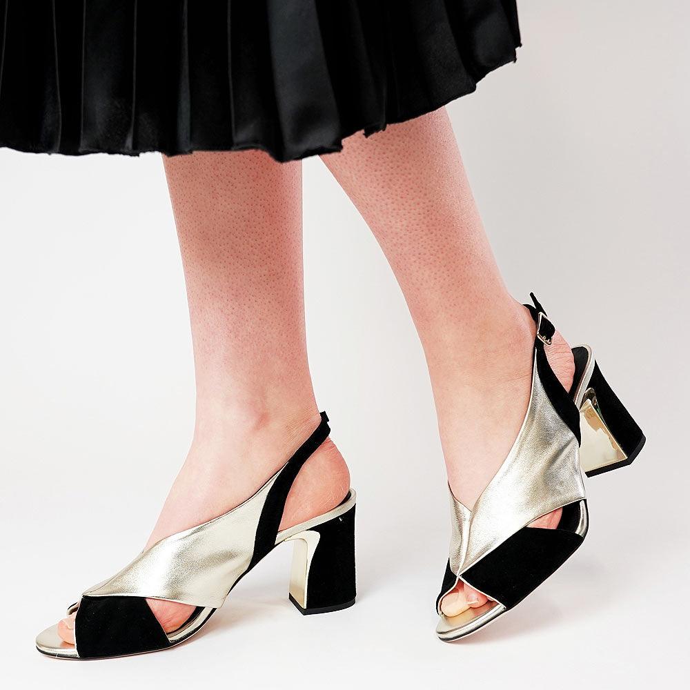 Kruz Black / Pale Gold Leather Heels - Shouz