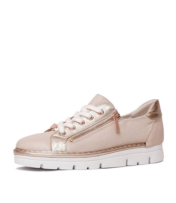 Elos Dusty Pink/ Pale Rose Gold Leather Sneakers - Shouz