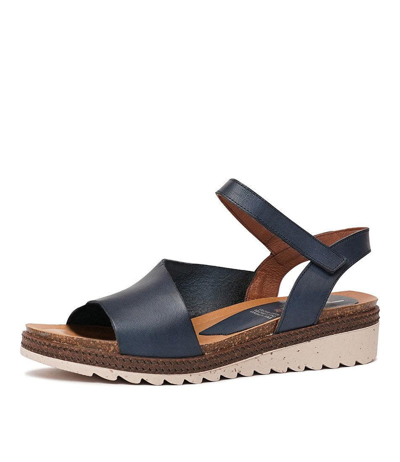 Lena Navy Leather Sandals, ZETA - Shouz