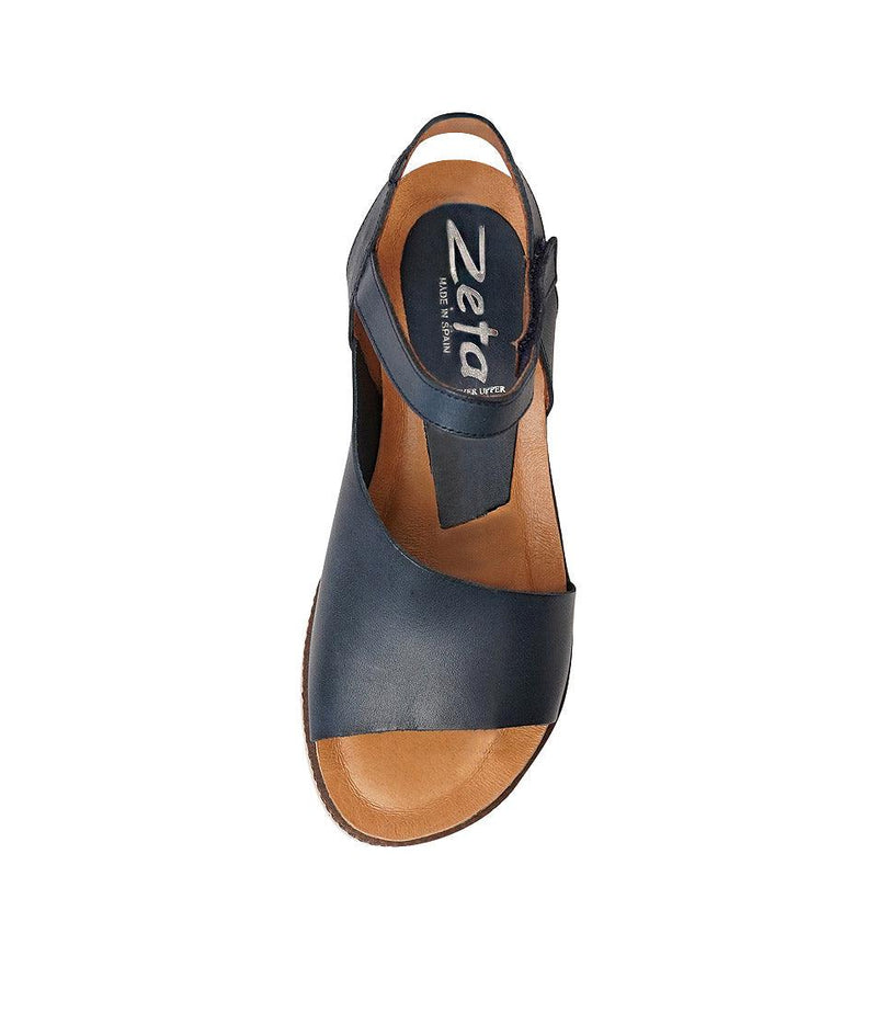 Lena Navy Leather Sandals, ZETA - Shouz