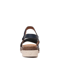 Lena Navy Leather Sandals, ZETA - Shouz