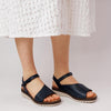 Lena Navy Leather Sandals, ZETA - Shouz