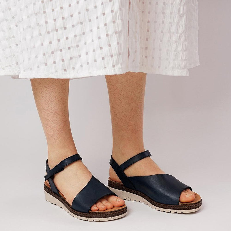 Lena Navy Leather Sandals, ZETA - Shouz