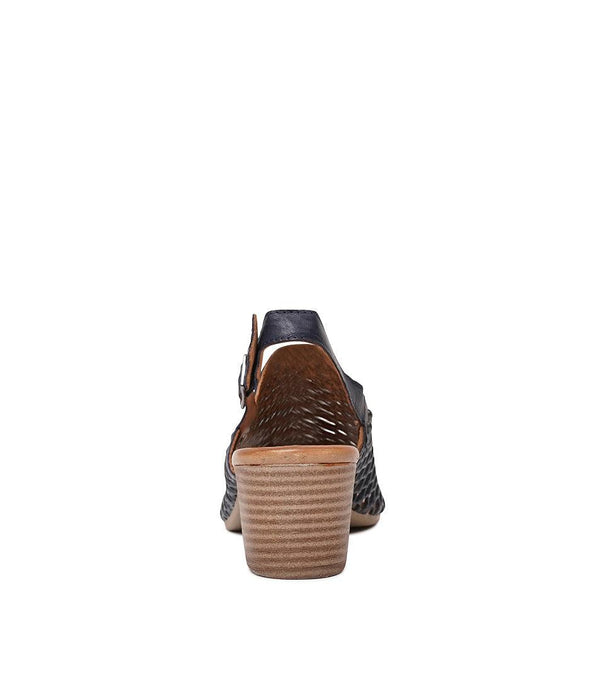 Tamsin Navy Leather Heels - Shouz