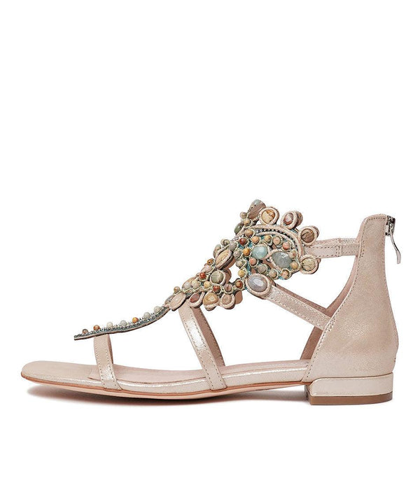 Menther Nude Shimmer Leather Sandals - Shouz