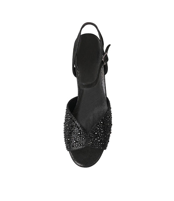Juba Black Shimmer Leather Heels - Shouz