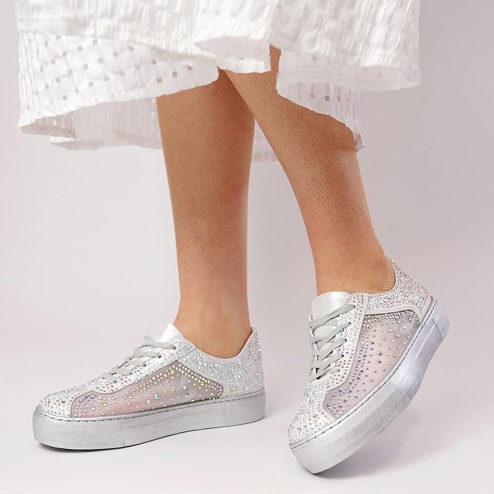 Flip Silver Shimmer/Silver Leather Mesh Sneakers - Shouz