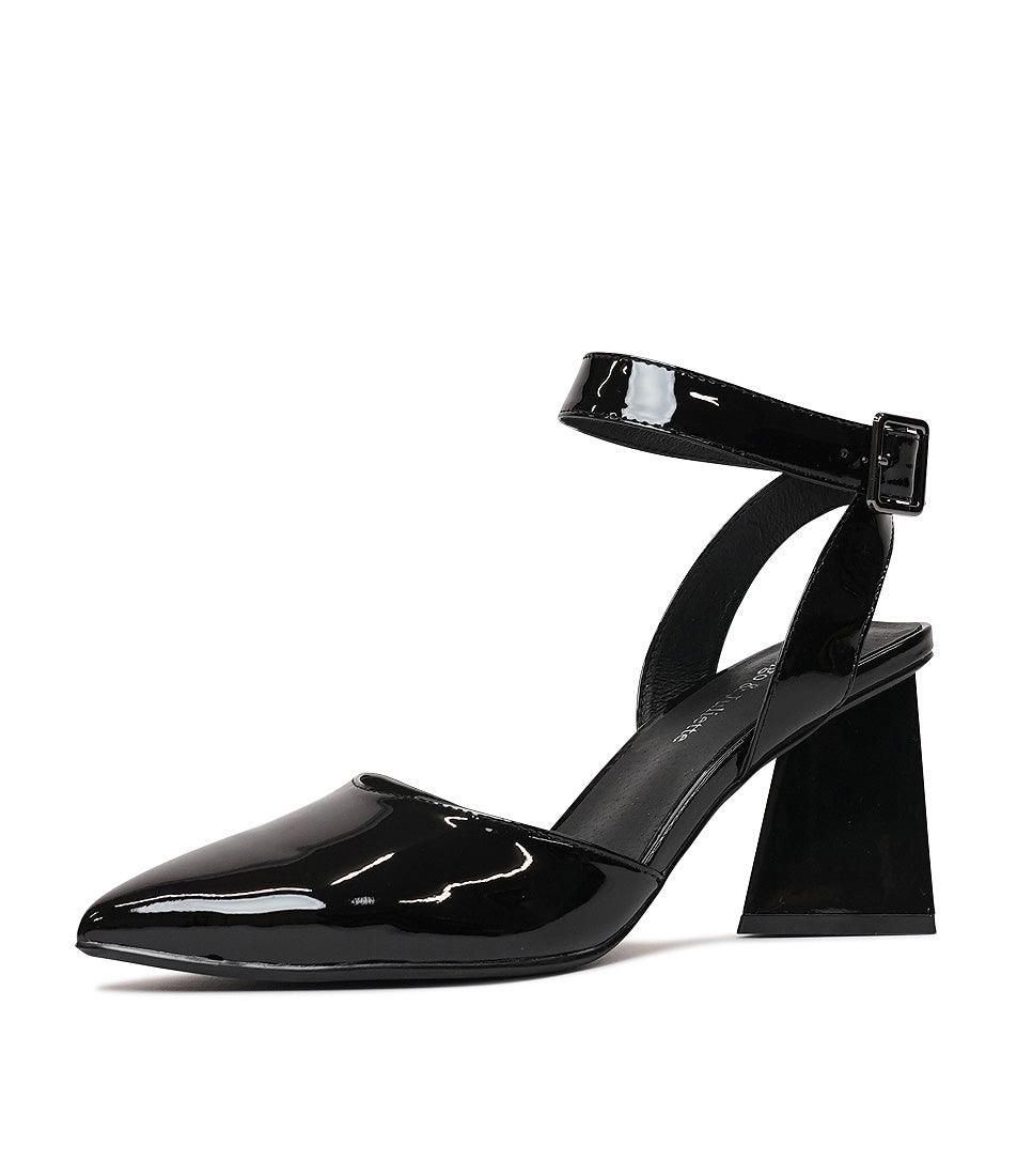 Hisa Black Patent Leather Heels - Shouz