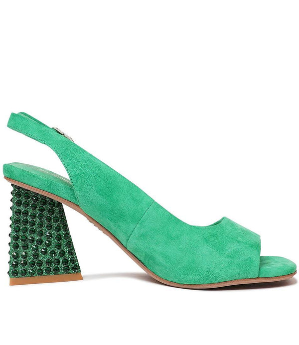 Lantos Emerald Suede / Jewels Leather Heels - Shouz