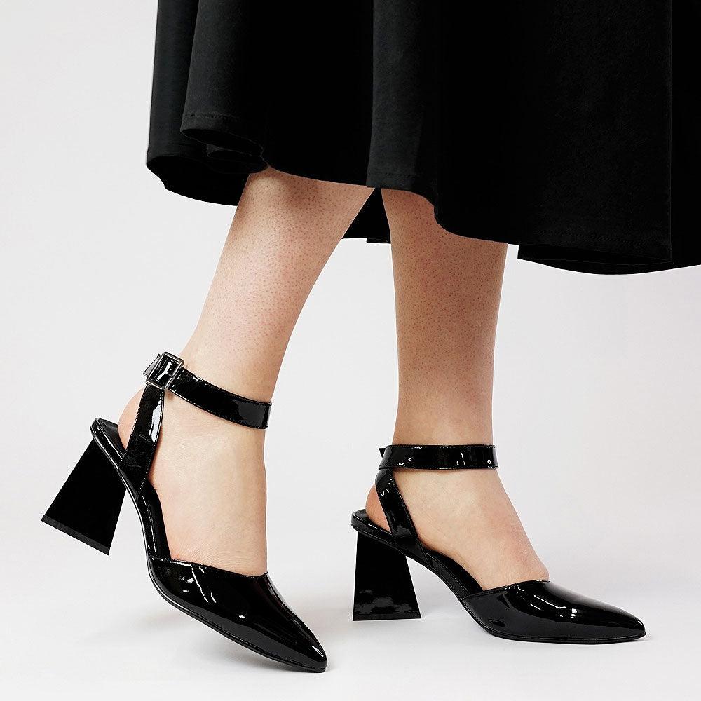 Hisa Black Patent Leather Heels - Shouz