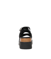 Riku Black Patent Leather Wedge Sandals - Shouz