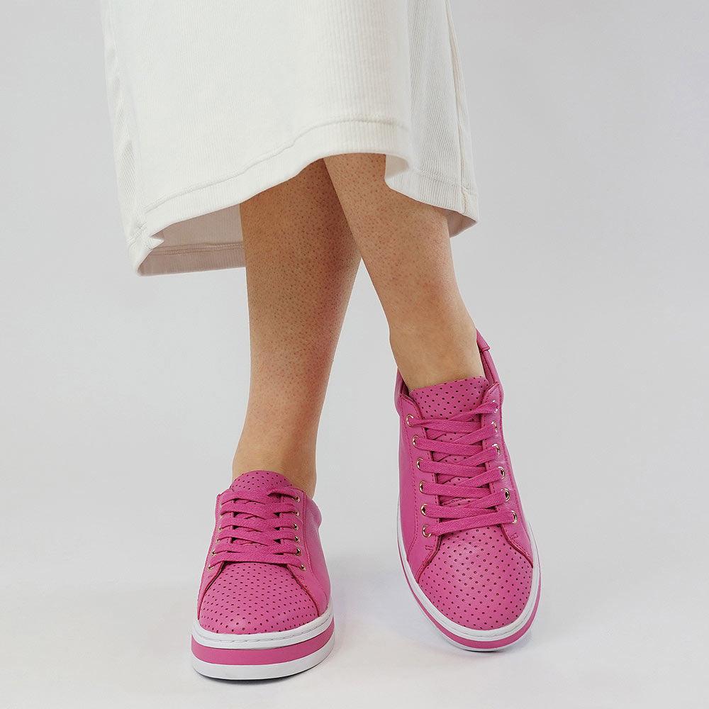 Paradise Hot Pink Leather Sneakers - Shouz