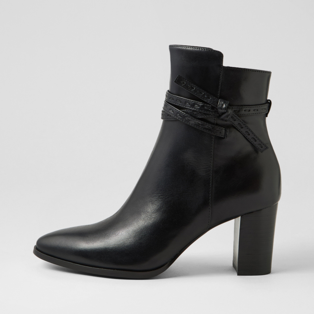 Adaire Black Leather/ Black Heel Ankle Boots - DJANGO AND JULIETTE | Shouz