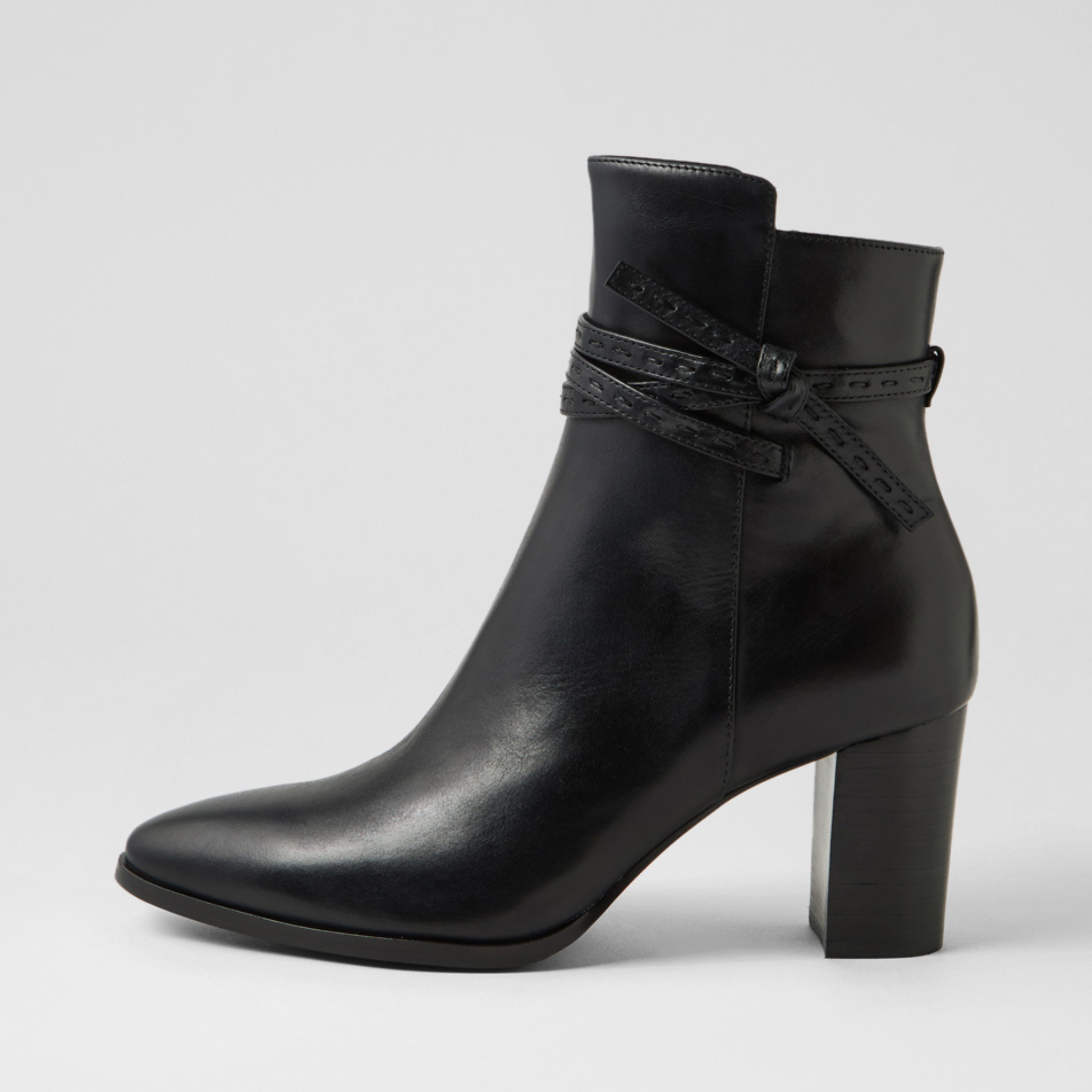 Adaire Black Leather/ Black Heel Ankle Boots - DJANGO AND JULIETTE | Shouz
