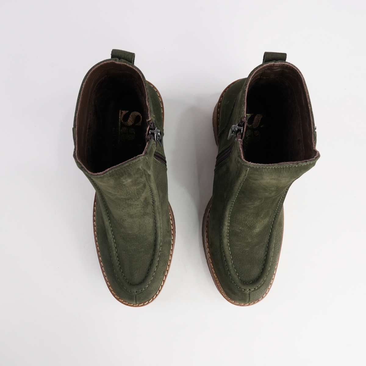 Gem Khaki Nubuck Leather Ankle Boots