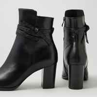 Adaire Black Leather/ Black Heel Ankle Boots - DJANGO AND JULIETTE | Shouz