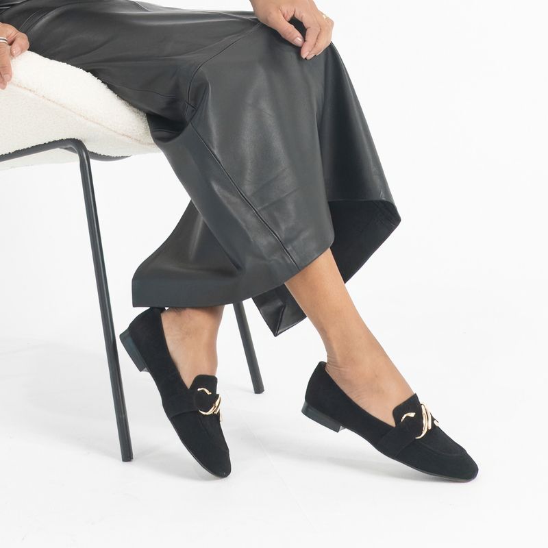 Paydie Black Suede Leather Loafers