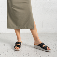 Solena Black Leather Slides