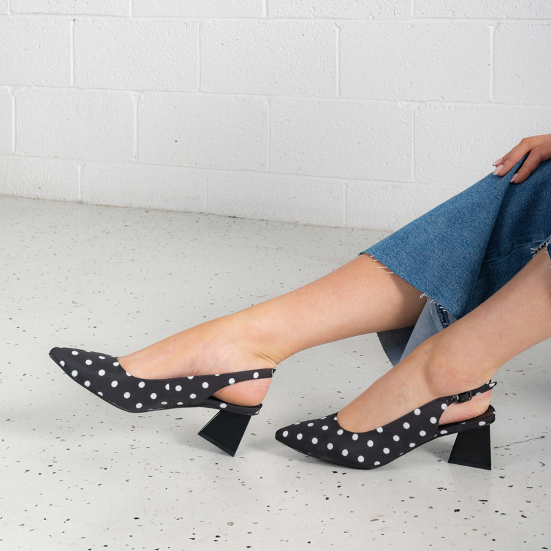 Ihops Black White Spots Leather Heels