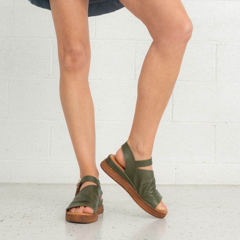 Positano Dark Olive Leather Sandals