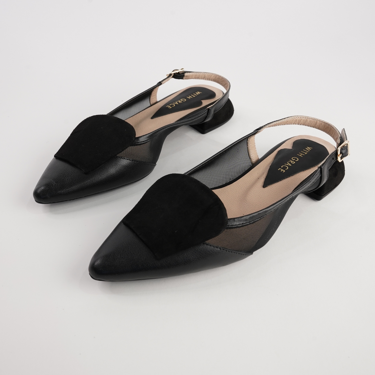 Vivienne Black Leather/ Black Mts Suede Flats
