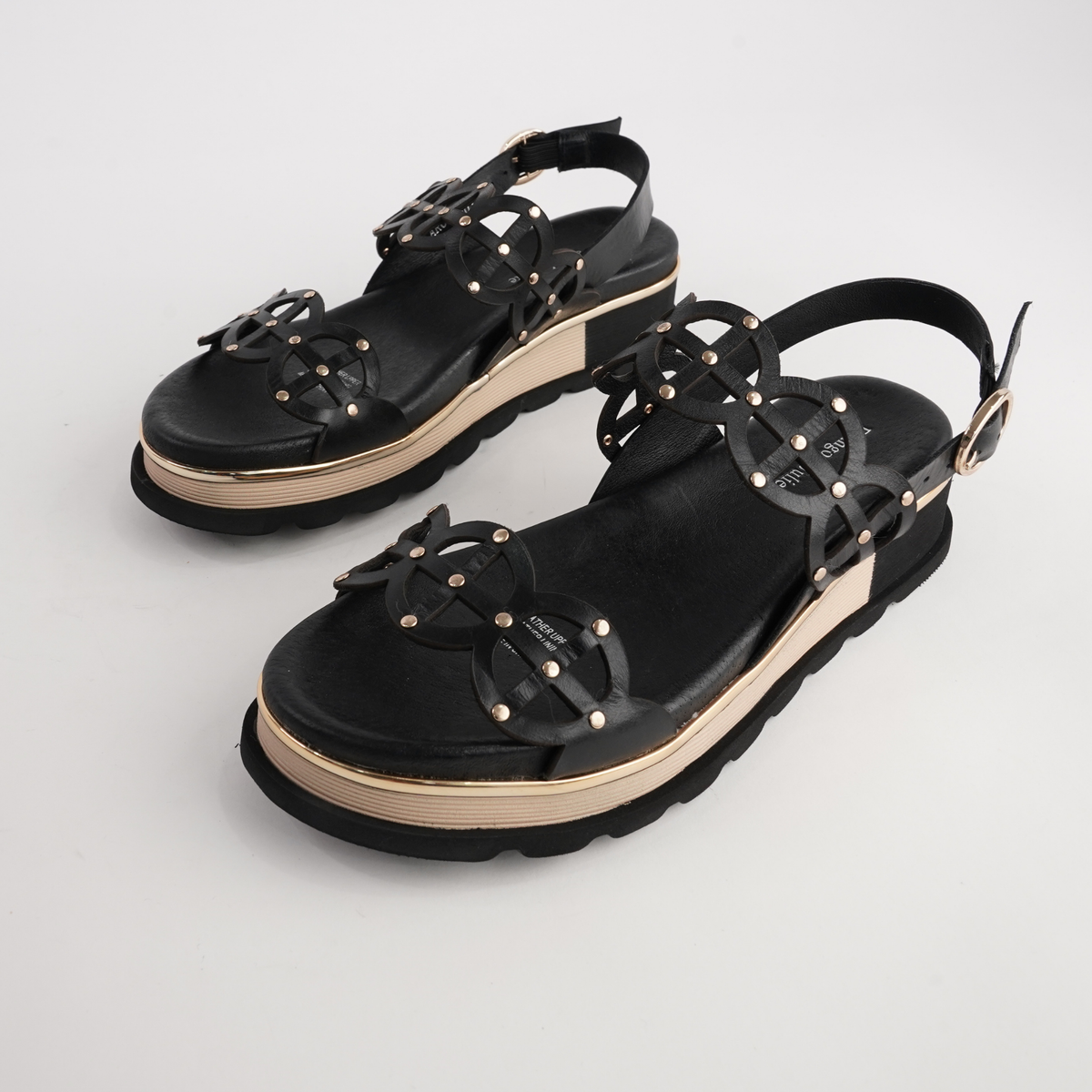 Carola Black Leather Sandals
