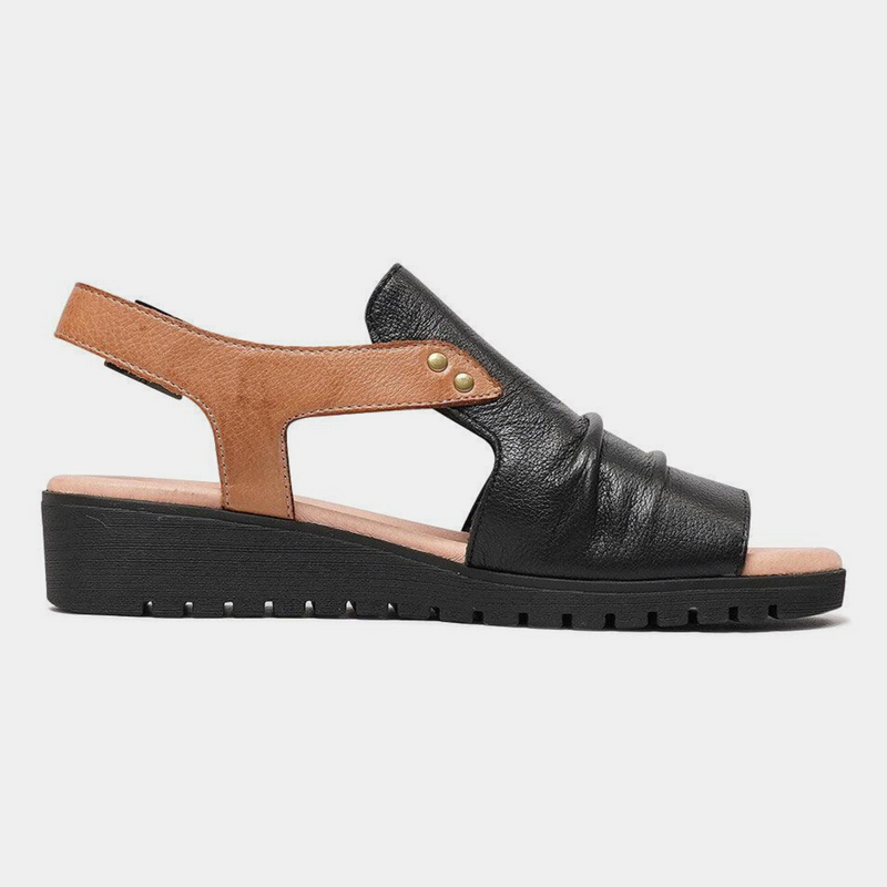 Madis Black/ Dark Tan Leather Sandals