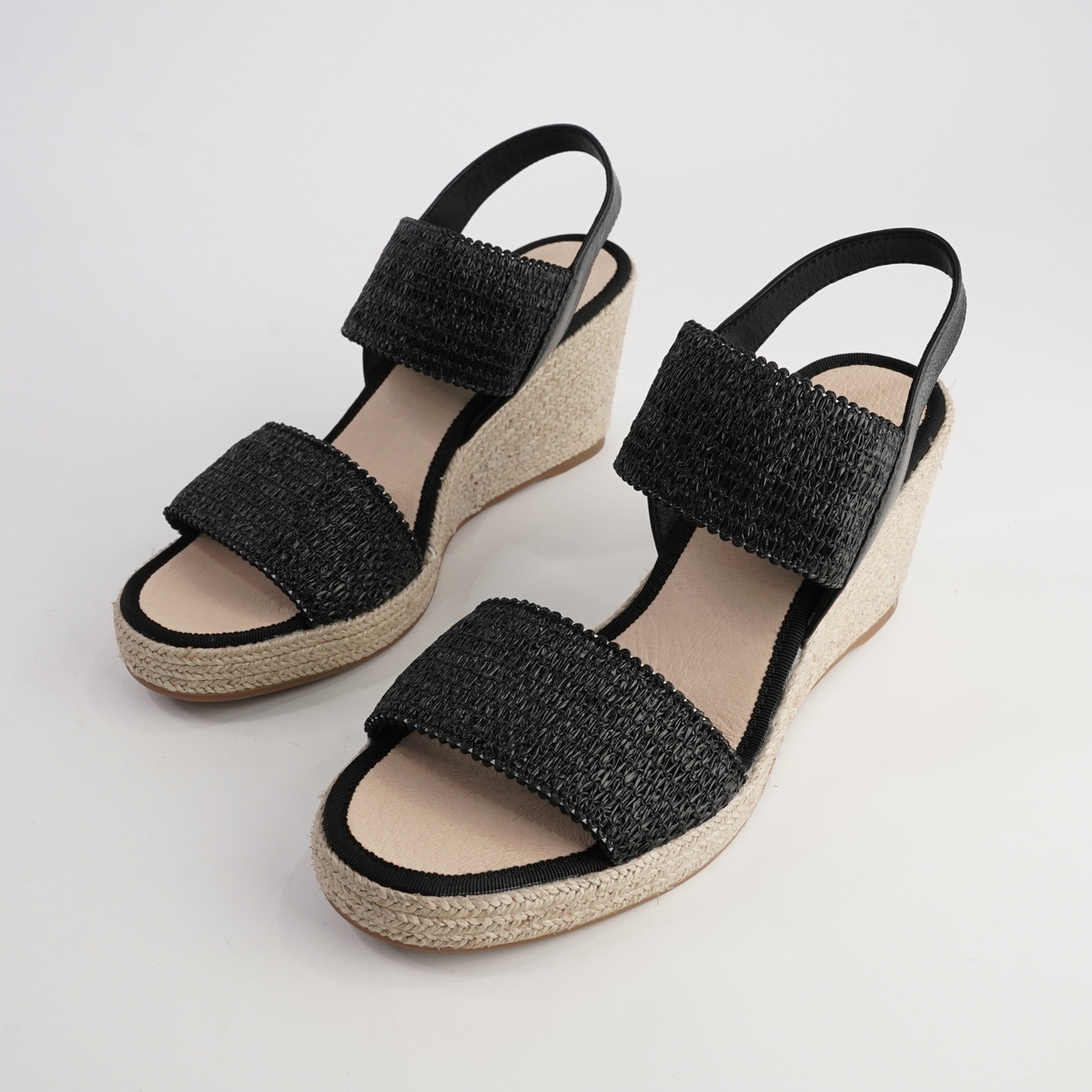Pivey Black/ Natural Rope Espadrille Wedges