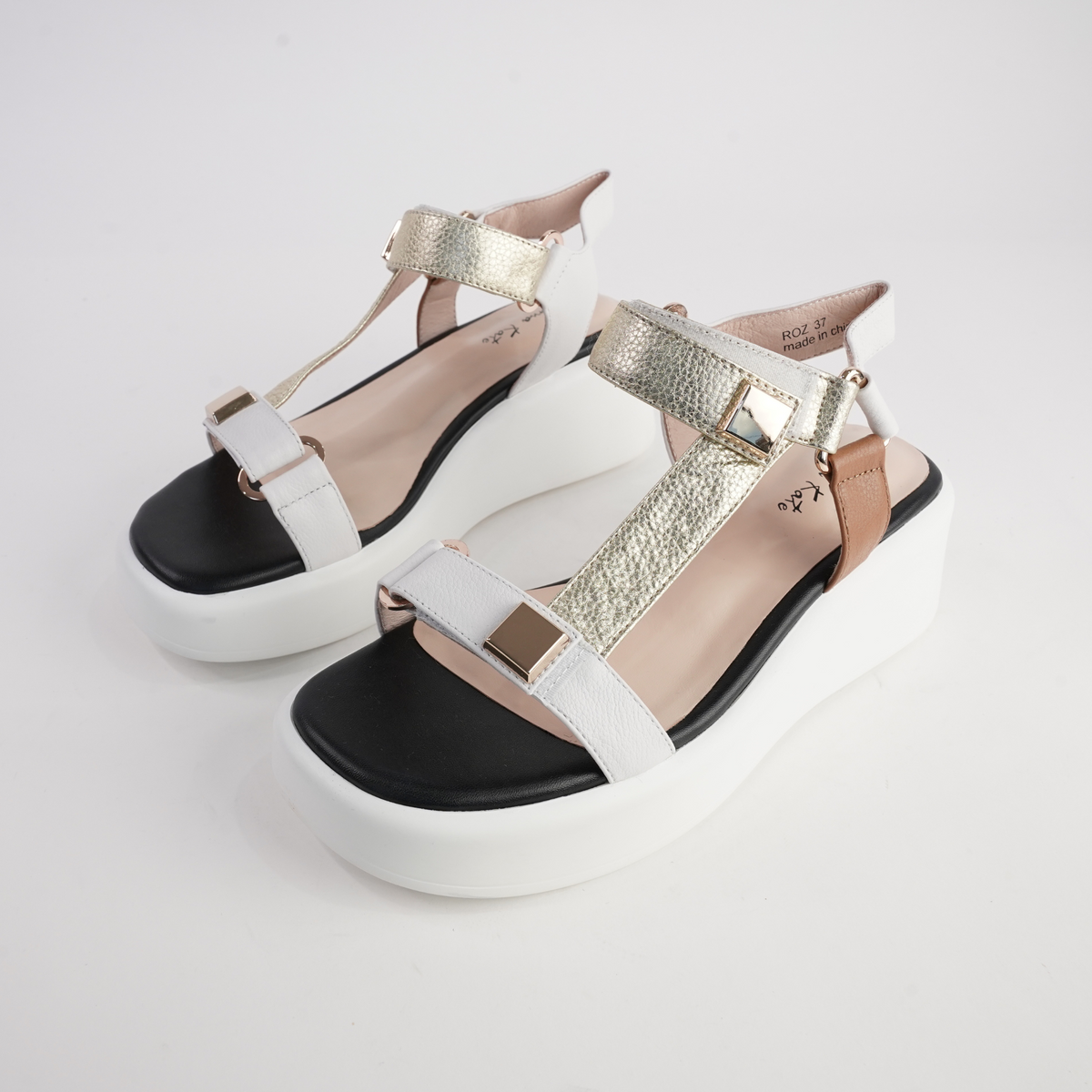 Roz White/ Gold Leather Sandals