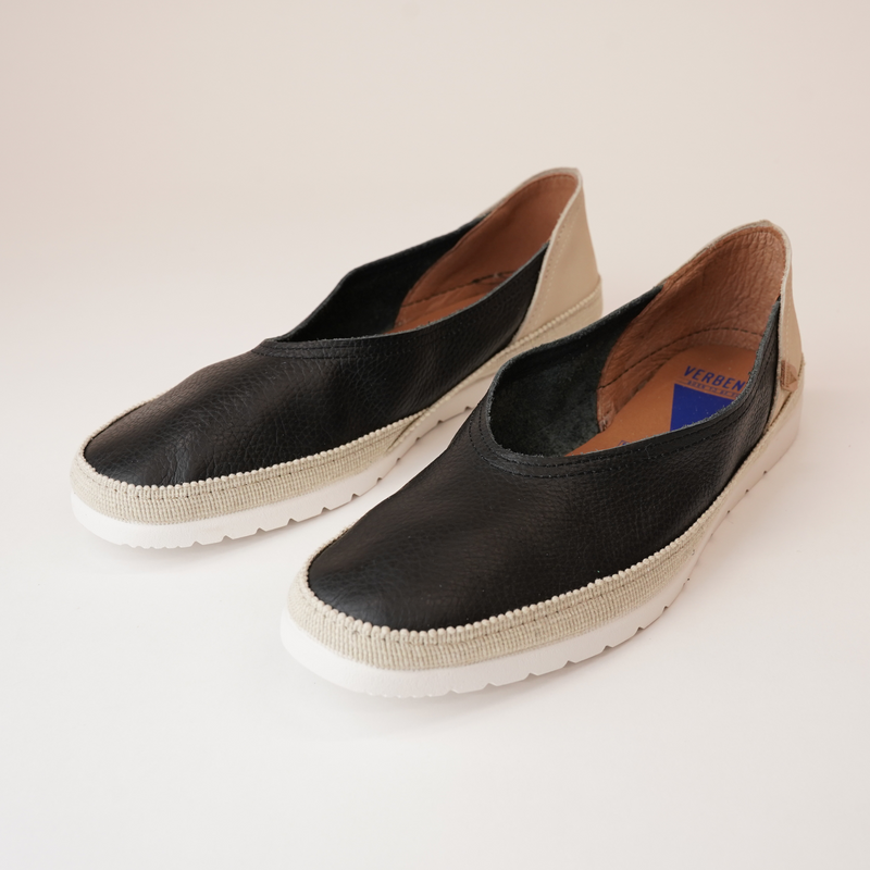 Noelia Black Leather Espadrilles