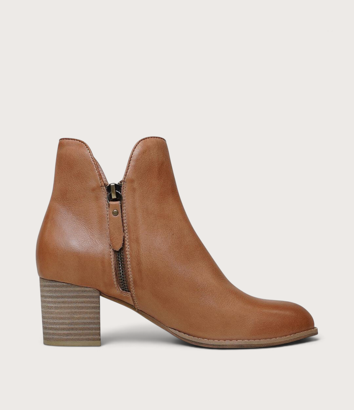 Shiannely Dark Tan Leather Ankle Boots