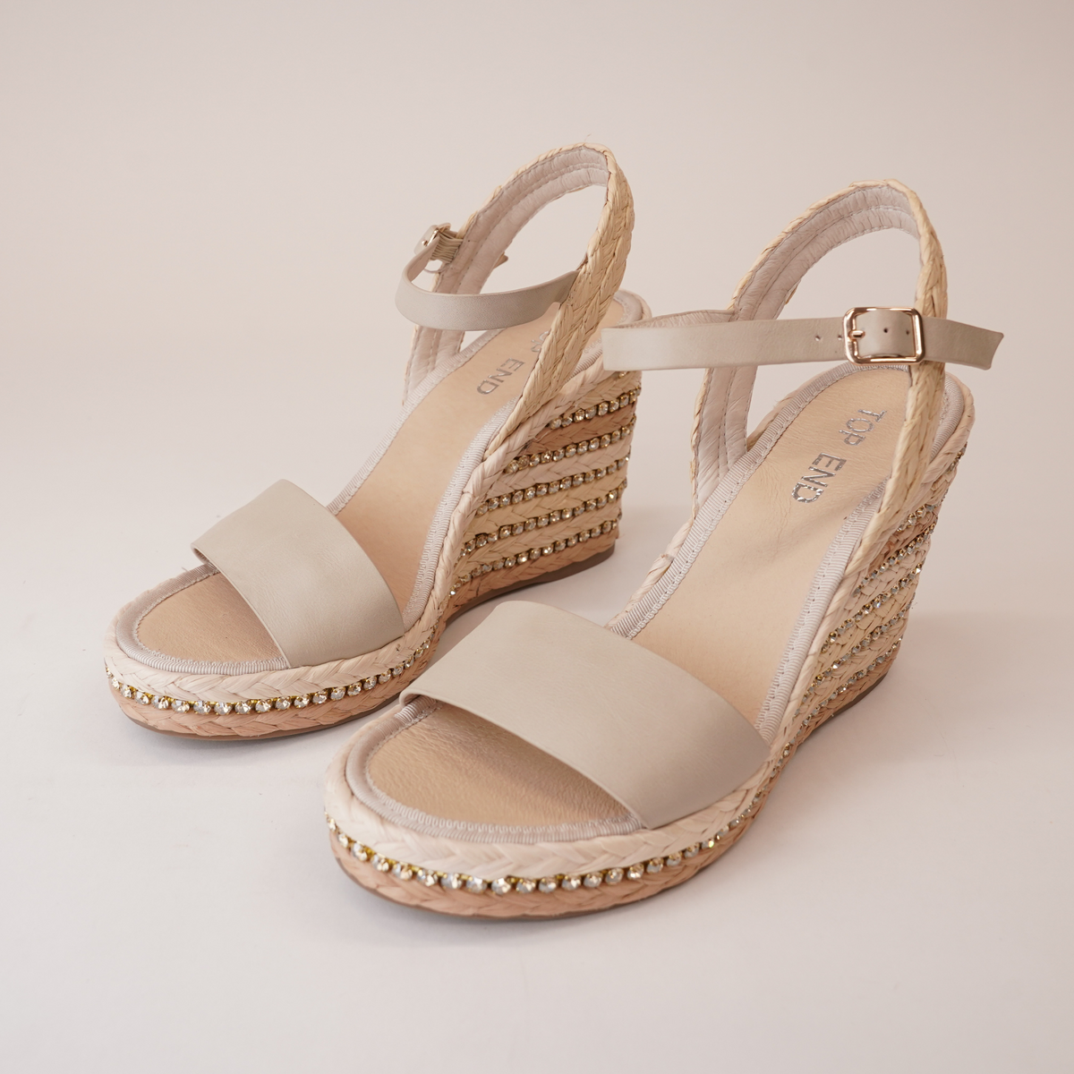 Etroya Almond Leather Espadrille Wedges