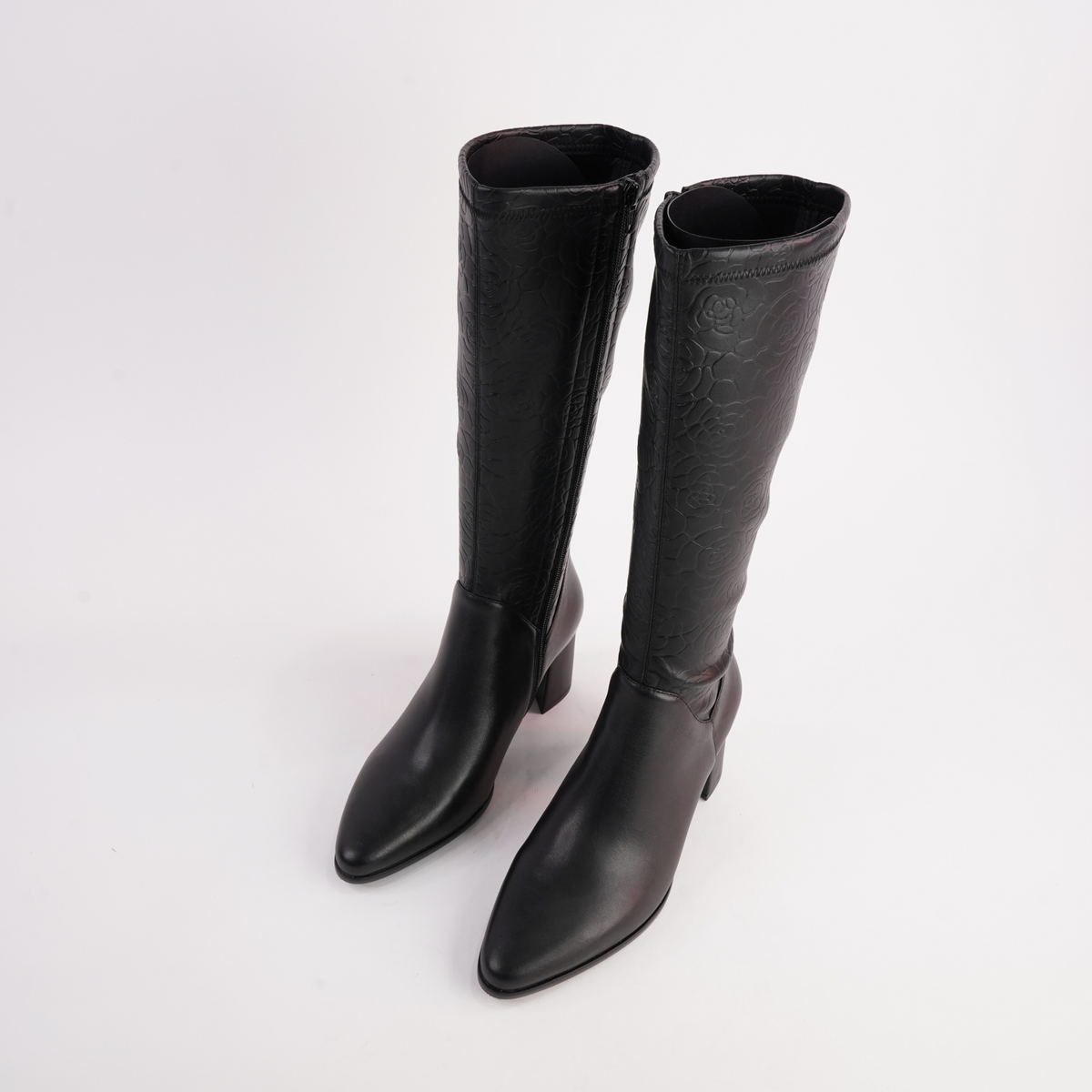Swap Black Leather Knee High Boots