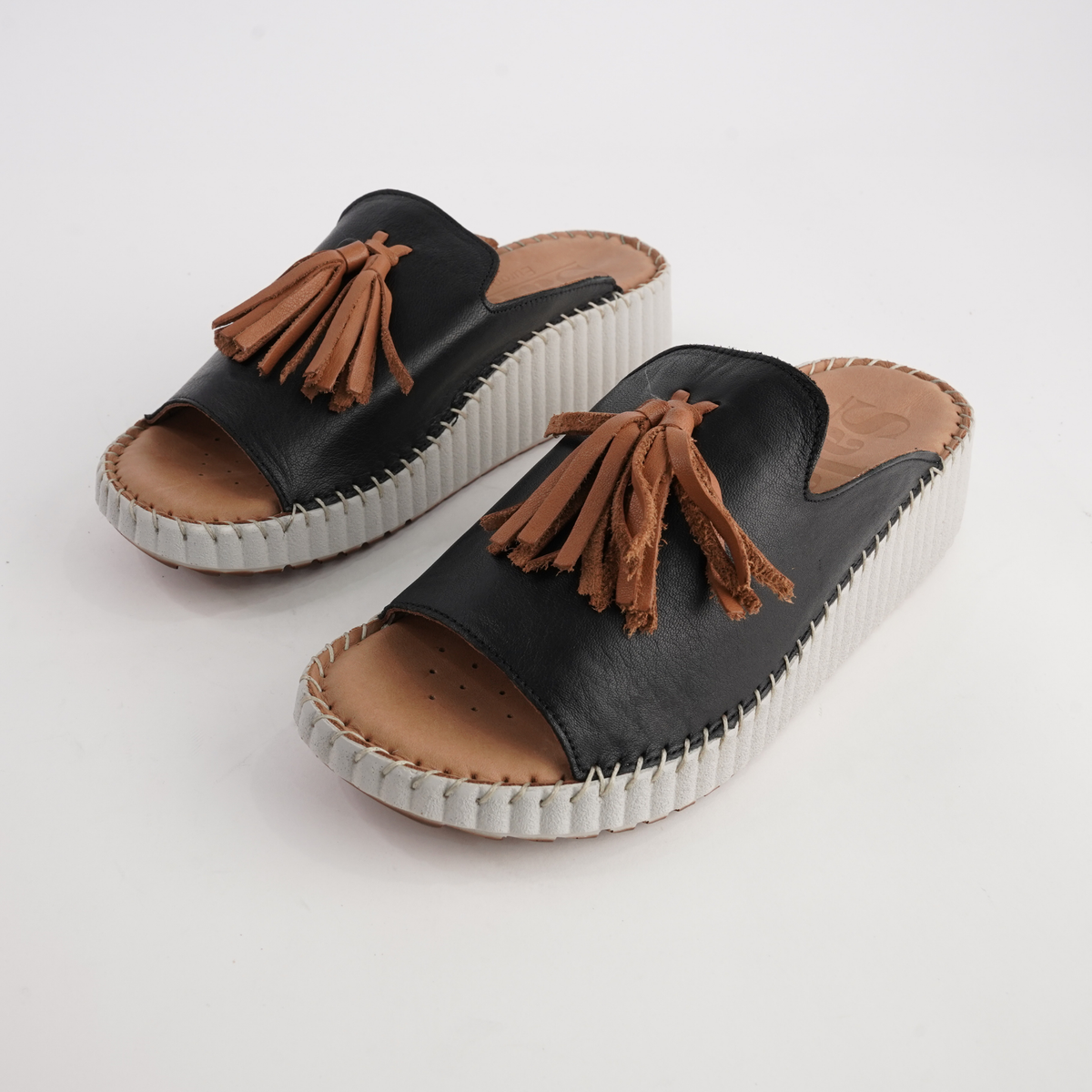 Sonny Black Leather Slides