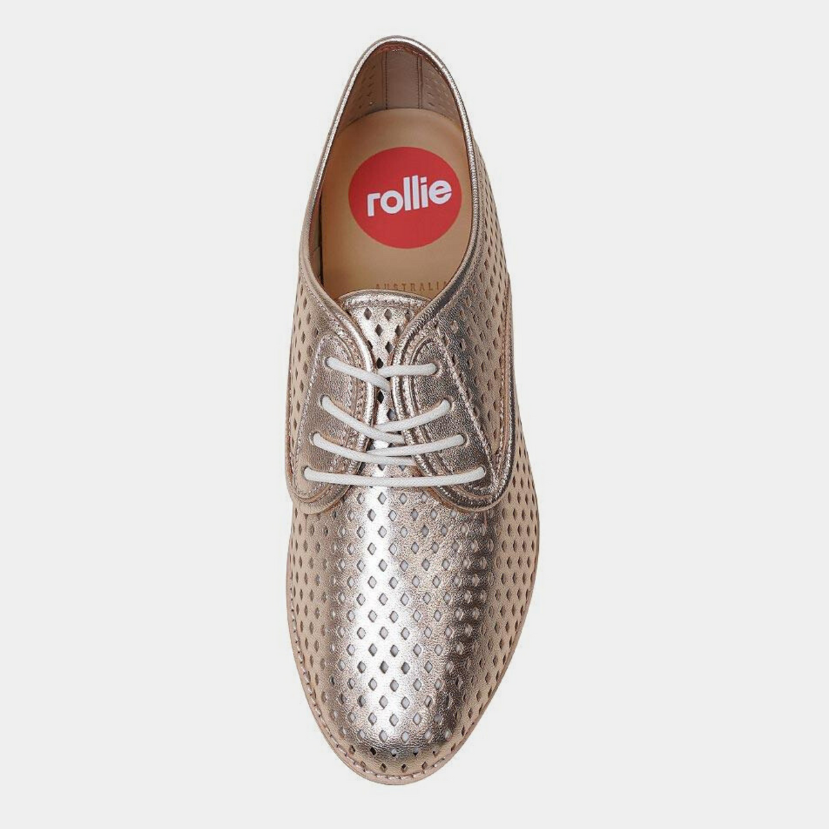 Derby Punch Rose Gold Leather Lace Up Flats - ROLLIE | Shouz