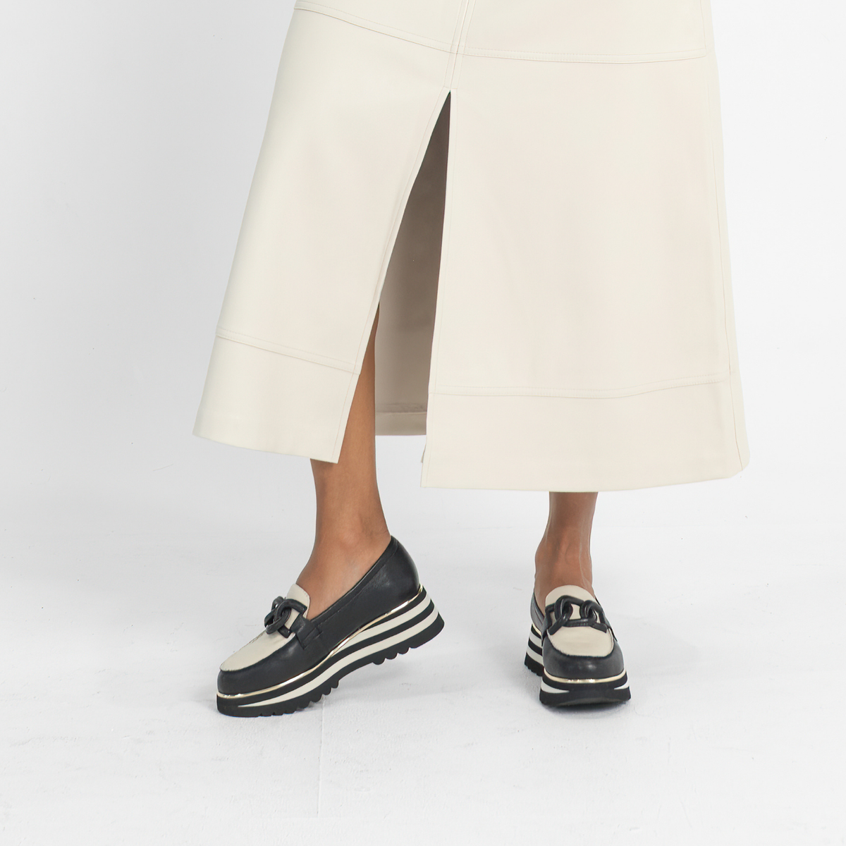 Ealia Black/ Milk Leather Loafers - DJANGO AND JULIETTE | Shouz