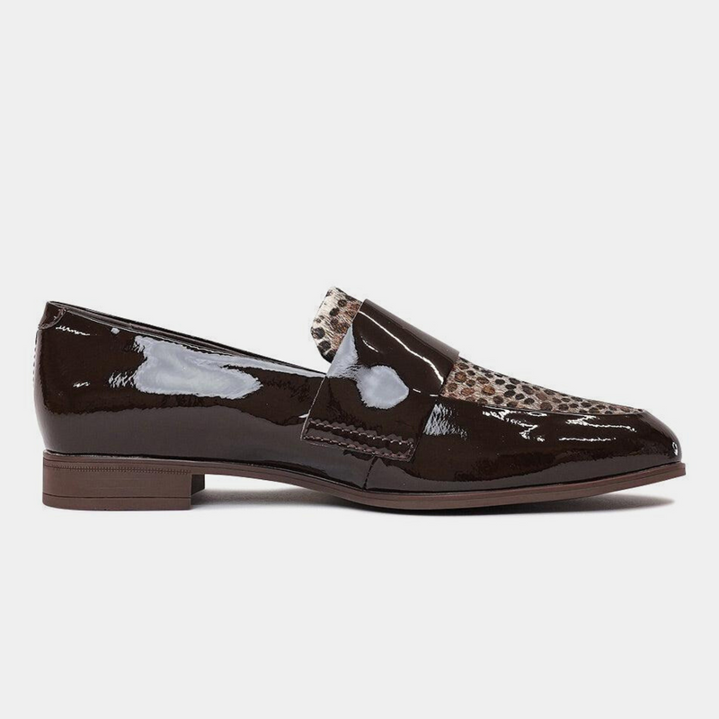 Gabrian Choc Patent/Choc Leopard Leather Loafers