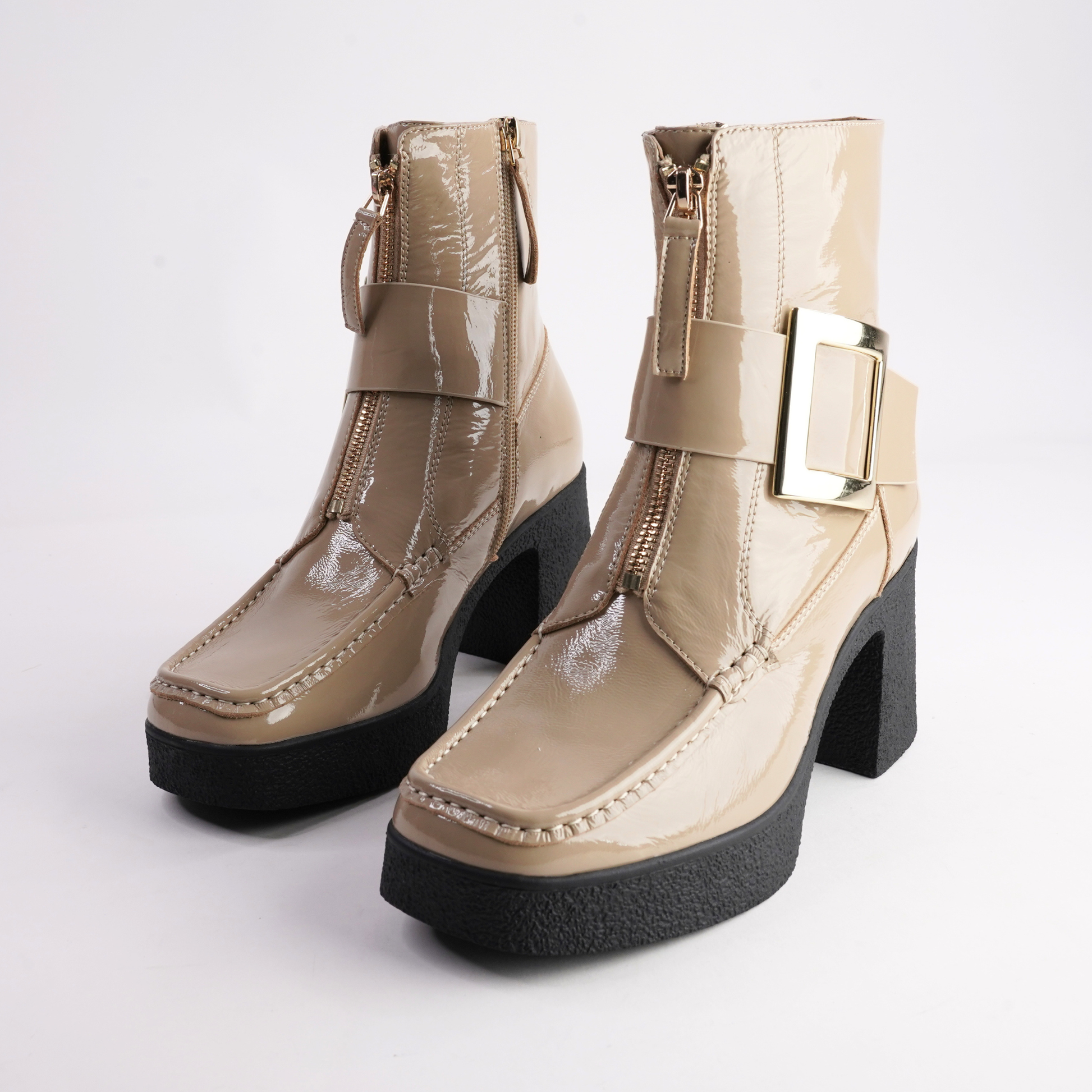 Boondoggle Taupe Patent Boots - TAMARA LONDON | Shouz