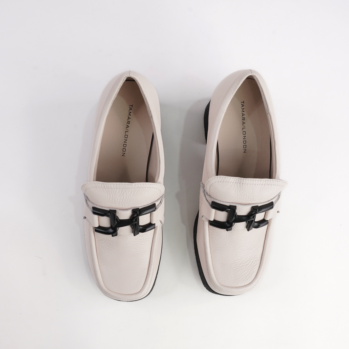 Bella Bone Milled Leather Heeled Loafers - TAMARA LONDON | Shouz