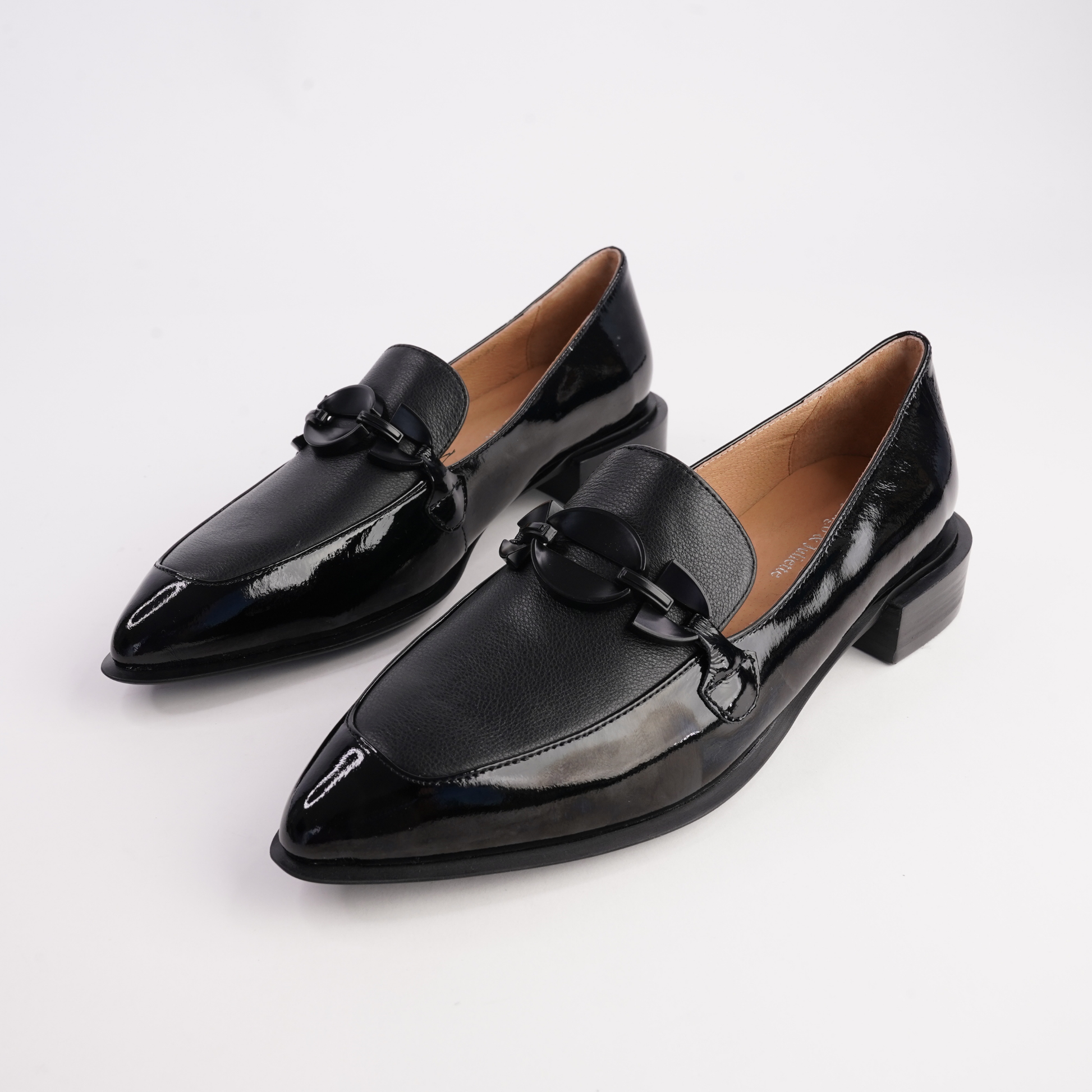 Elliotts Black Patent/ Black Leather Loafers - DJANGO AND JULIETTE | Shouz