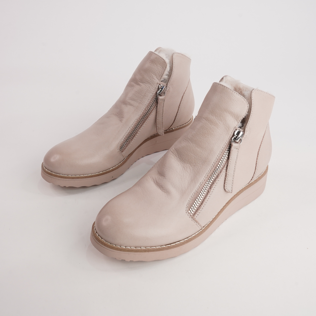 Opal Cappuccino/ Beige Fur Leather Ankle Boots - TOP END | Shouz
